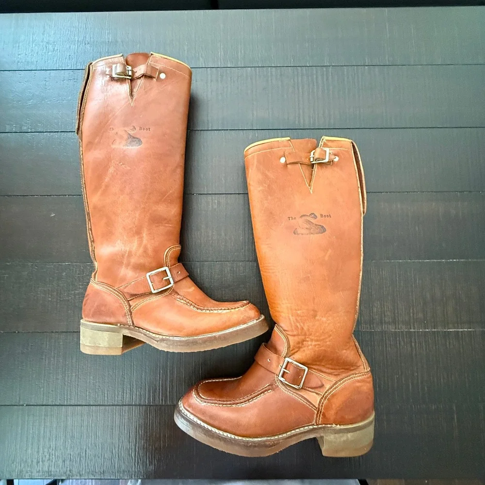 The Snake Proof Boots VTG Leather Engineer Hunting Goodyear Mens 6D Women 8 Tall